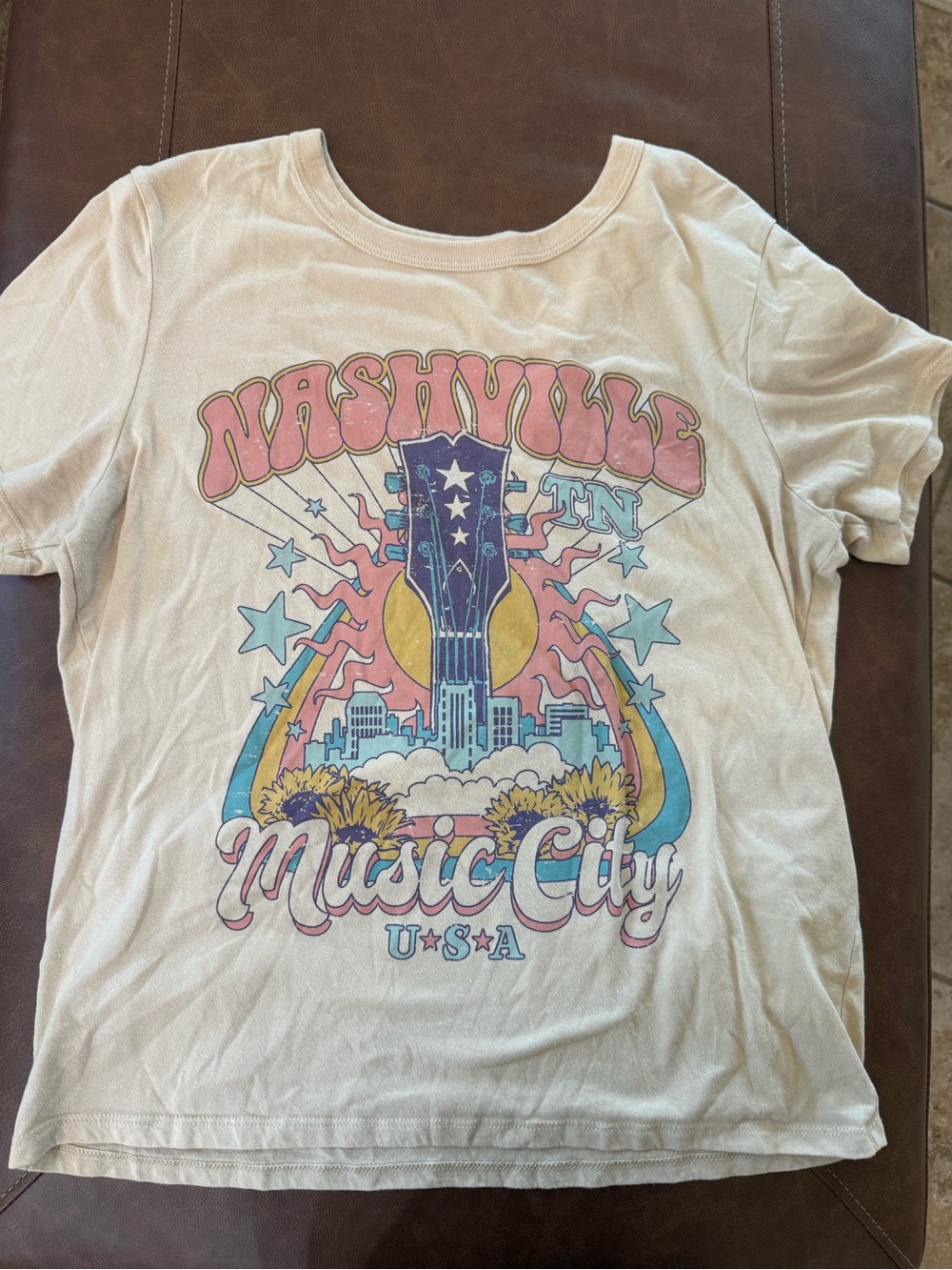 Nashville Music City Graphic Tee - Cream with Pastel Print